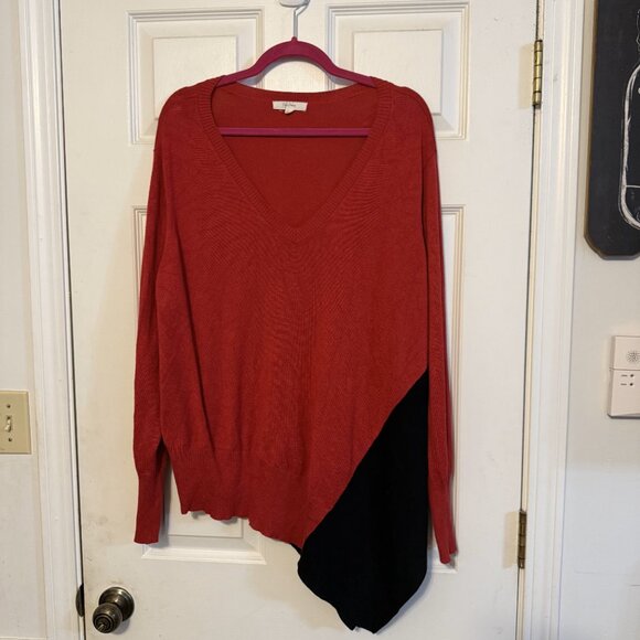 Peyton Primrose Black & Red V-Neck Sweater – Size Large, Asymmetrical - Picture 3 of 5
